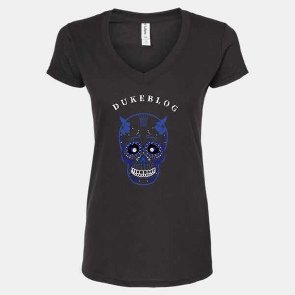 Crystal Skull Design  - Women's Poly-Rich V-Neck T-Shirt Thumbnail